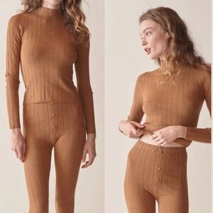 Doen Oslo Pointelle Turtleneck in Toasted Pecan